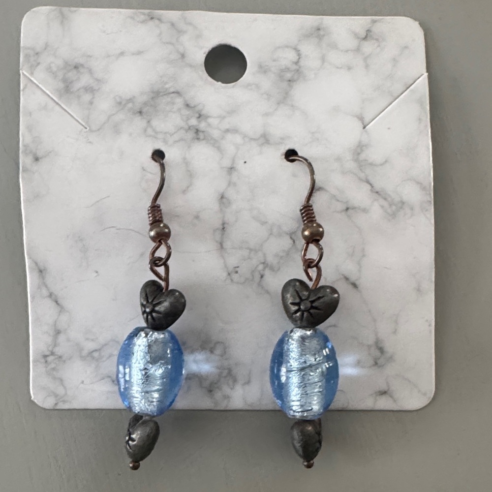 Elegant Blue and Black Heart Earrings